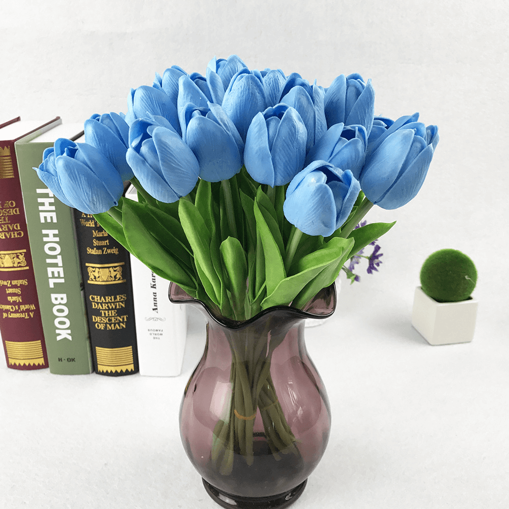 Durable Artificial Tulip Bouquet | Ever-Fresh & Soft Real Touch Tulip Flowers | PU Soft & Luxurious Fake Tulips