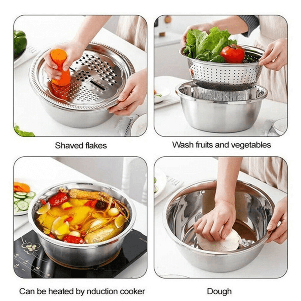Multifunctional Stainless Steel Drain Basket | Vegetable Slicer Grater For Kitchen| 3 In 1 Cheese Grater Drain Basin