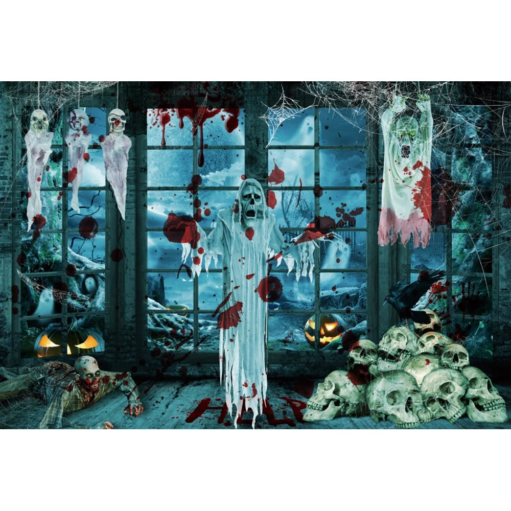 Halloween Skeleton Horror Night Theme Party Banner Backdrop, Dripping Blood Ghost Monster Zombie Decoration Photography Backdrop
