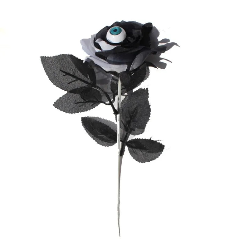 Artificial Rose Flower With Eyeball Black Burgundry Fake Floral Halloween Ghost Festival Layout Room Home Decoration Photo Props