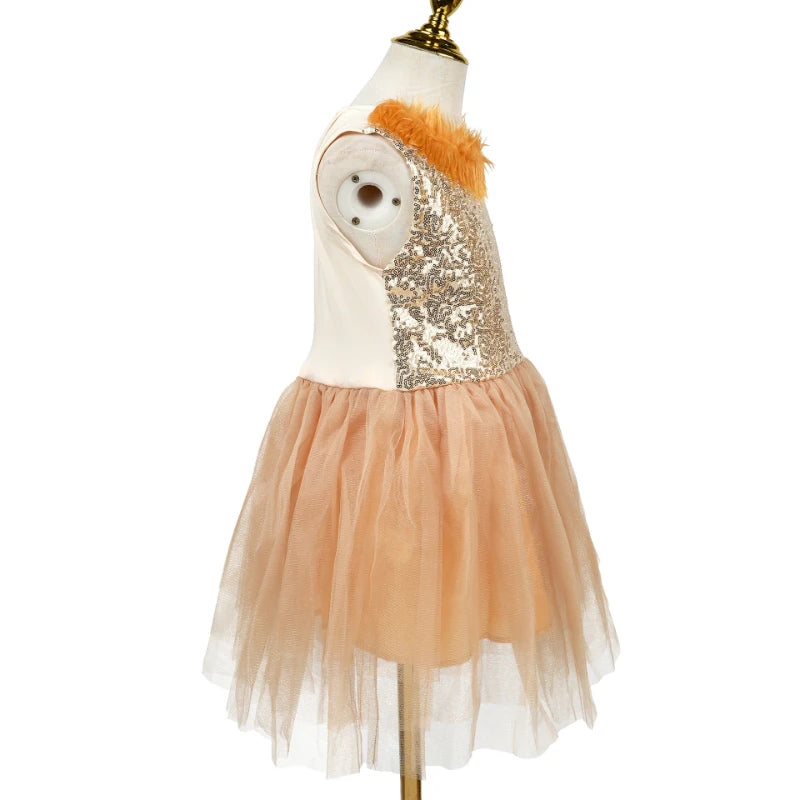 Girls Cute Lion Tulle Dress Kids Cartoon Beauty Clothing Halloween Party Outfit Children Stage Performance Show Clothing