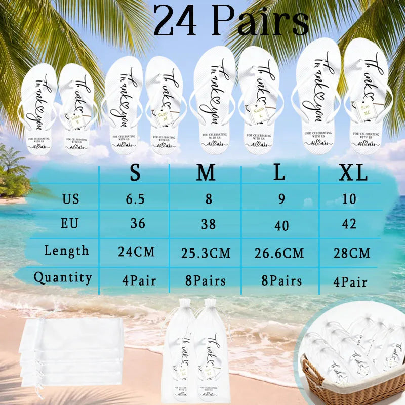 6-48Pairs Flip Flops for Wedding Wedding Slippers with Size Cards and Bags Wedding Favors for Guests Bachelorette Beach Pool
