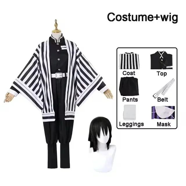 Anime Demon Slayer Kimetsu No Yaiba Iguro Obanai Haori Kimono Cosplay Costume Wig Snake Props For Halloween Carnival Party