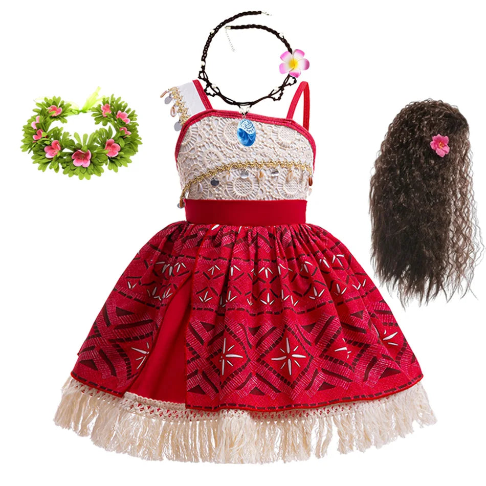 Girls Halloween Cosplay Movies Moana Ocean Adventure Dress Vaiana Princess Costume Kid Disguise Carnival Party Dress