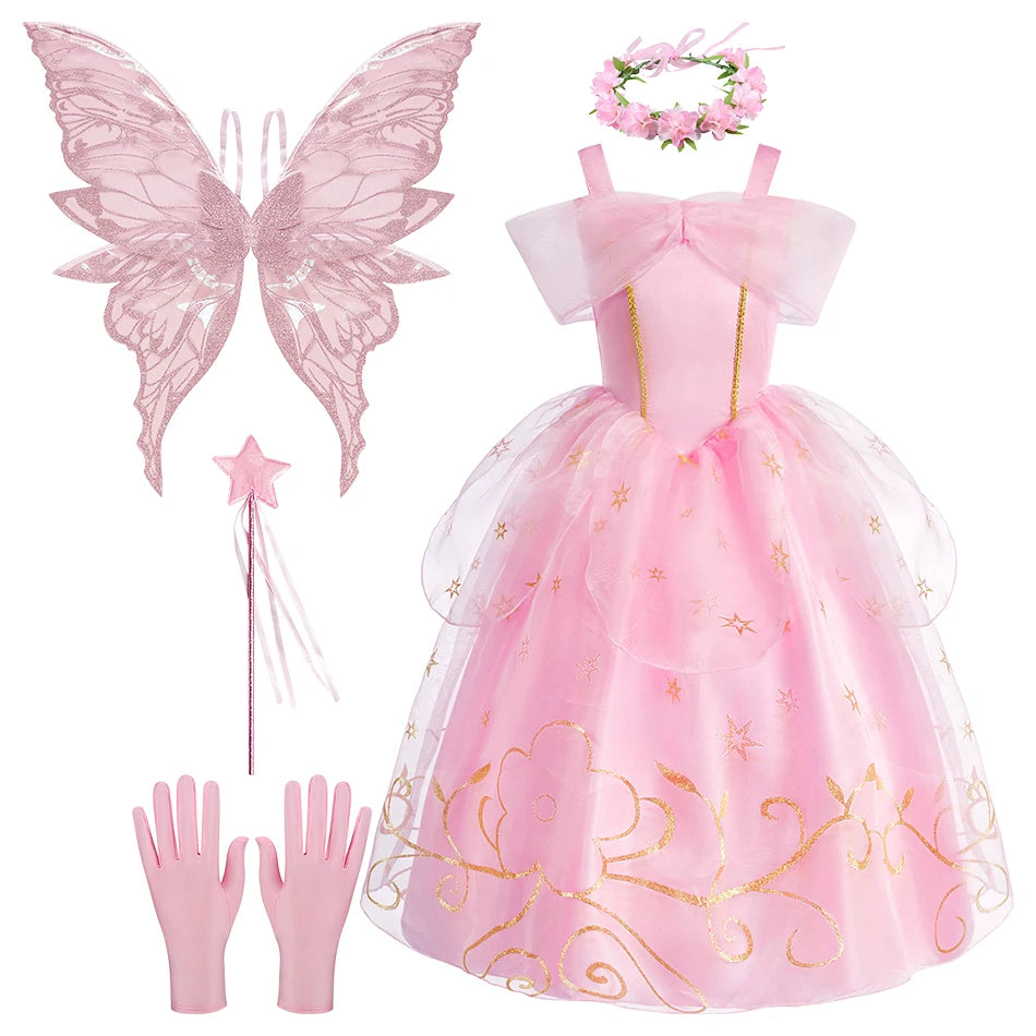 Baby Girl Party Ball Gown Girls Pink Dress Sets Child Christmas Clothes Kids Halloween Sleeping Beauty Aurora Princess Dresses