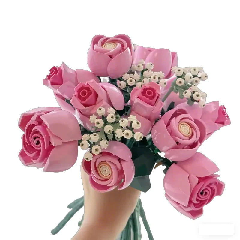 2026 New 789pcs Technology Pink Rose Bouquet Building Blocks Set Decorate Suitable For Mother's Day Gift Present Thanksgive Gift