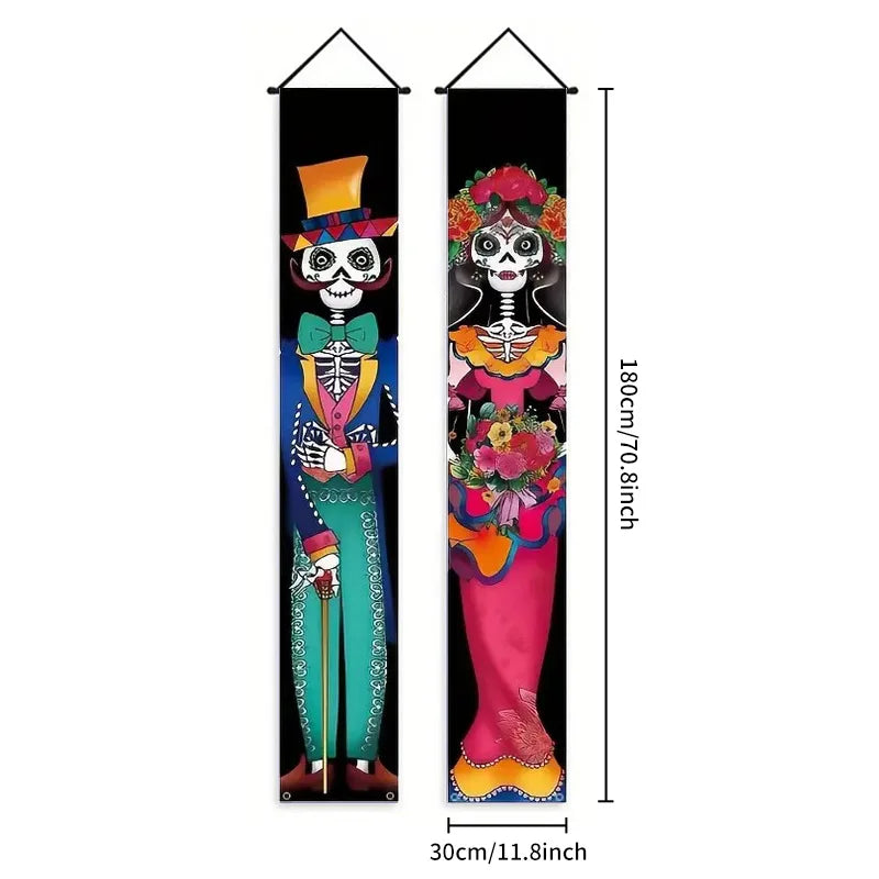 Halloween Scary Ghost Banners Welcome Porch Sign Halloween Skull Hanging Banner Decorations for Indoor Outdoor Party Supplies