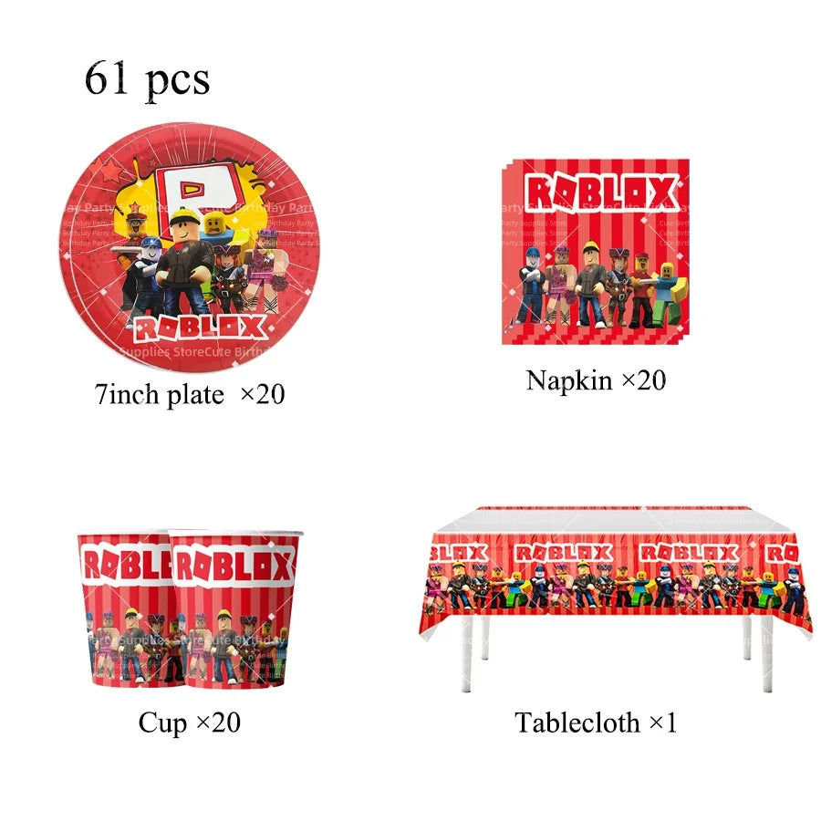 Roblox Game Birthday Party Decoration Tableware Cups Plates Napkins Tablecloth Bracelets Party Favor Souvenir Party Supplies