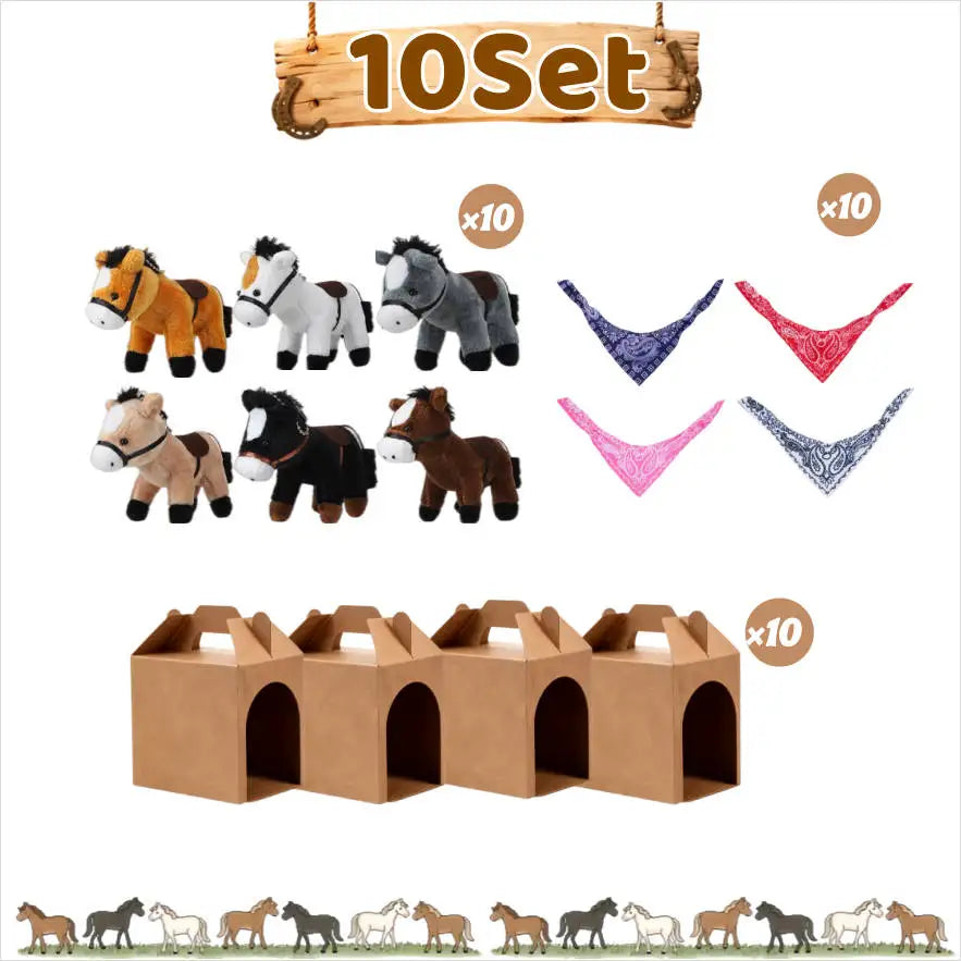 6-24Set Adopt a Horse Party Favors 4inch Horse Stuffed Farm Animal Toys Horse Plush for Adopt a Pony Party Birthday Decoration