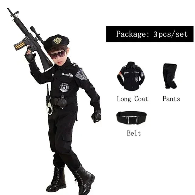 Nieuwe Cosplay Kids Politie Kostuums Kids Kerstfeest Carnaval Uniform Politie Halloween Jongens Leger Politie Kleding Cadeau Set