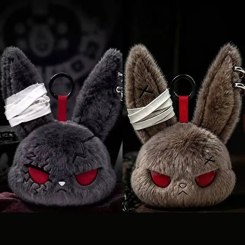 2/3/6/9Pcs Halloween Rabbit Plush Keychain Gothic Bunny Trinket Key Chain Backpack Pendant Car Key Ring Bag Charms Holiday Gift