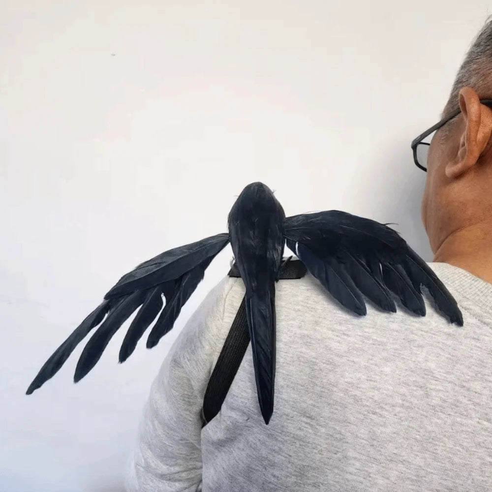 Realistic Halloween Simulation Crow with Shoulder Strap Adjustable Lifelike Crow High Quality Black Feather Cosplay Costume