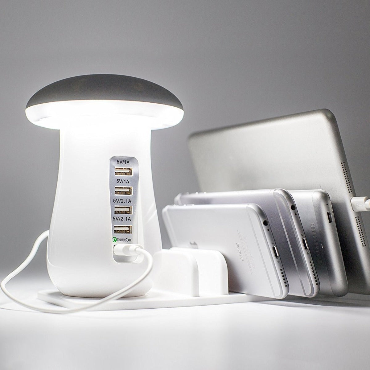 Portobello Charging Station Lamp, LED Mushroom Shape Desk Lamp with 5 USB Ports