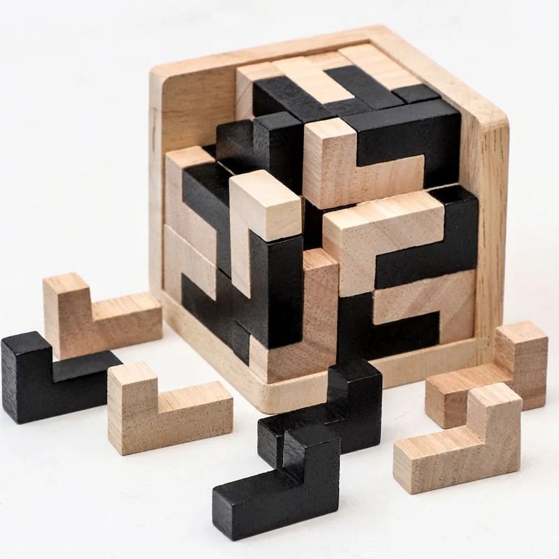 3D Cube Puzzle Luban Interlocking Wooden IQ Toy – Creative Educational Gift for Children