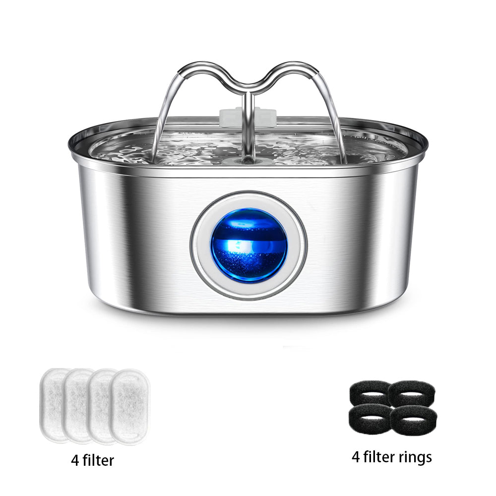 Cat Water Stainless Steel Fountain with LED Light & Silent Pump, Automatic Pet Drinking Dispenser for Cats and Dogs