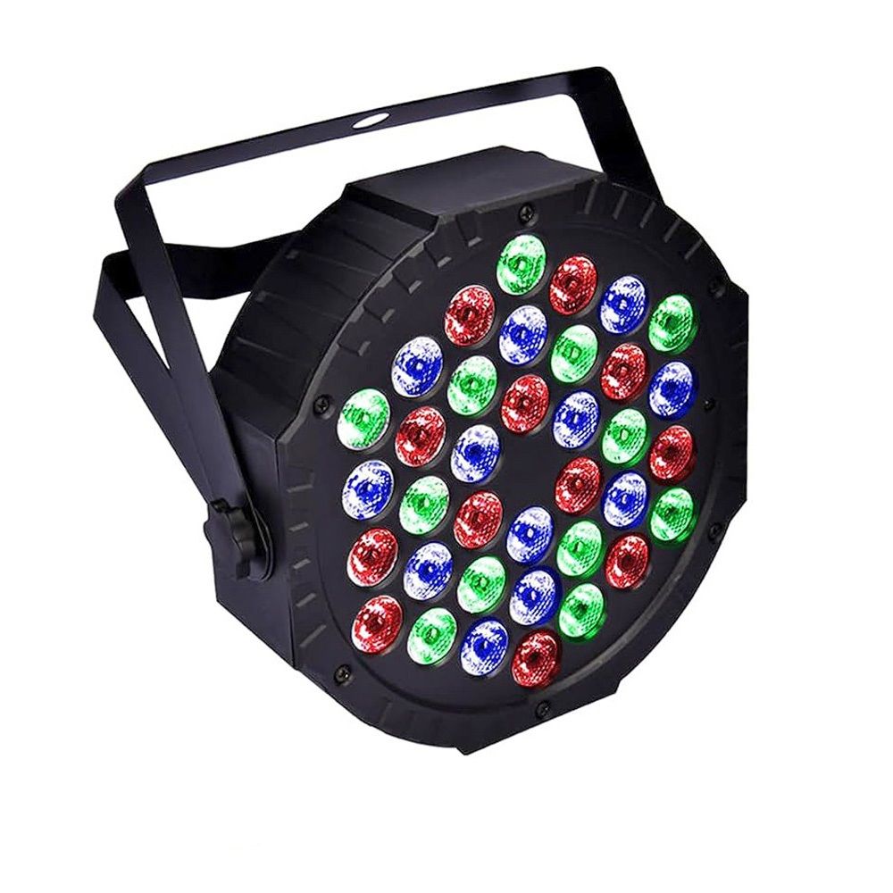 RGB DMX512 Flat Par Stage Light, Sound Activated DJ Disco Party Lamp for Wedding, Bar, Club & Holiday Events