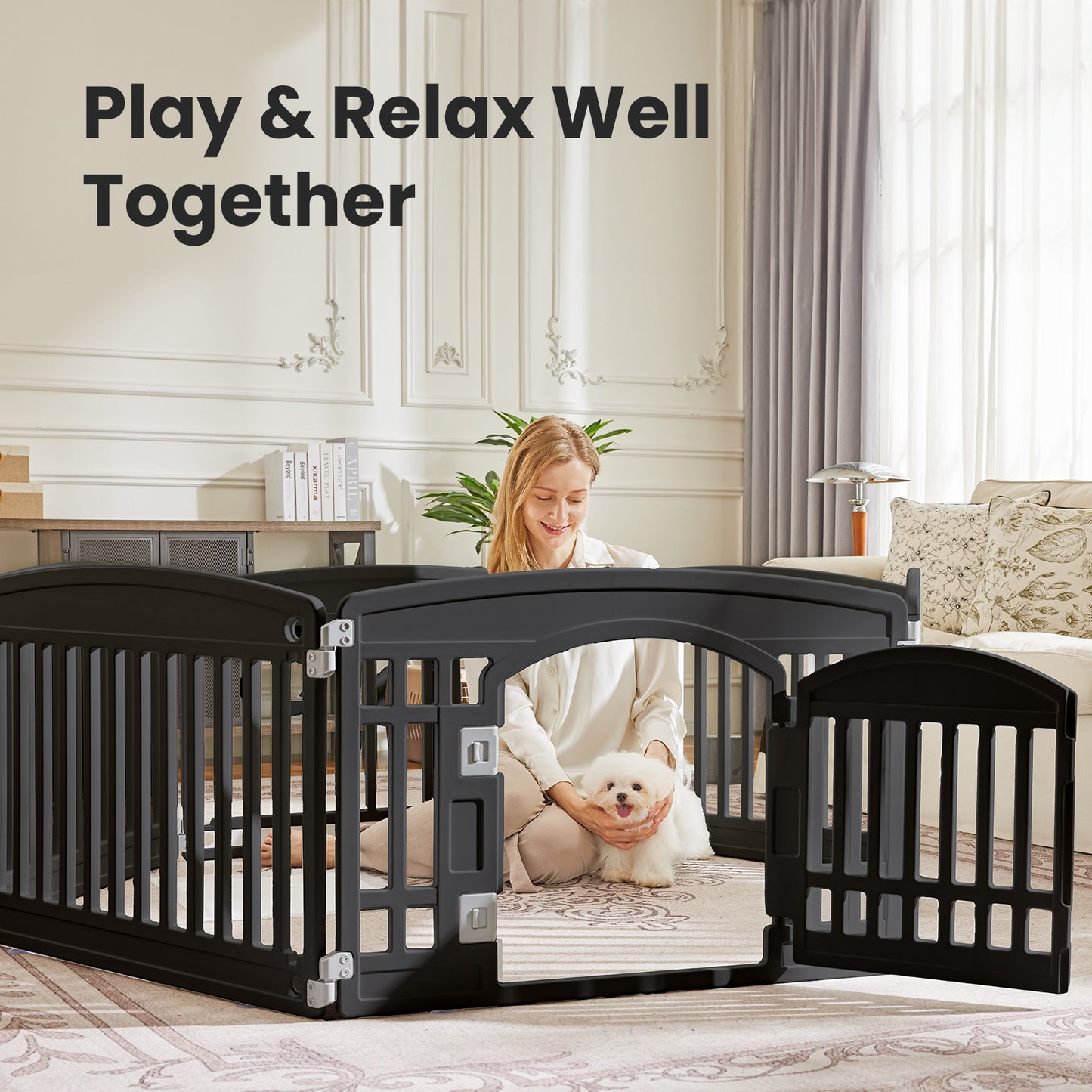 Dog Playpen Safe & Secure Indoor/Outdoor Pet Fence, Folding & Portable Play Yard for Small to Medium Dogs