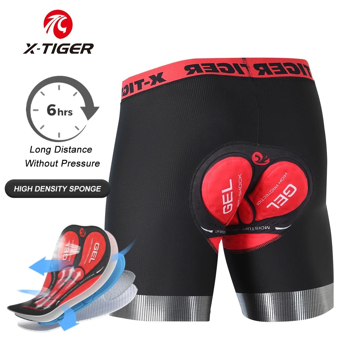 X TIGER Mens Cycling Underwear Shorts 5D Padded Sports Riding Bike Bicycle MTB Liner Shorts with Anti Slip Leg Grips