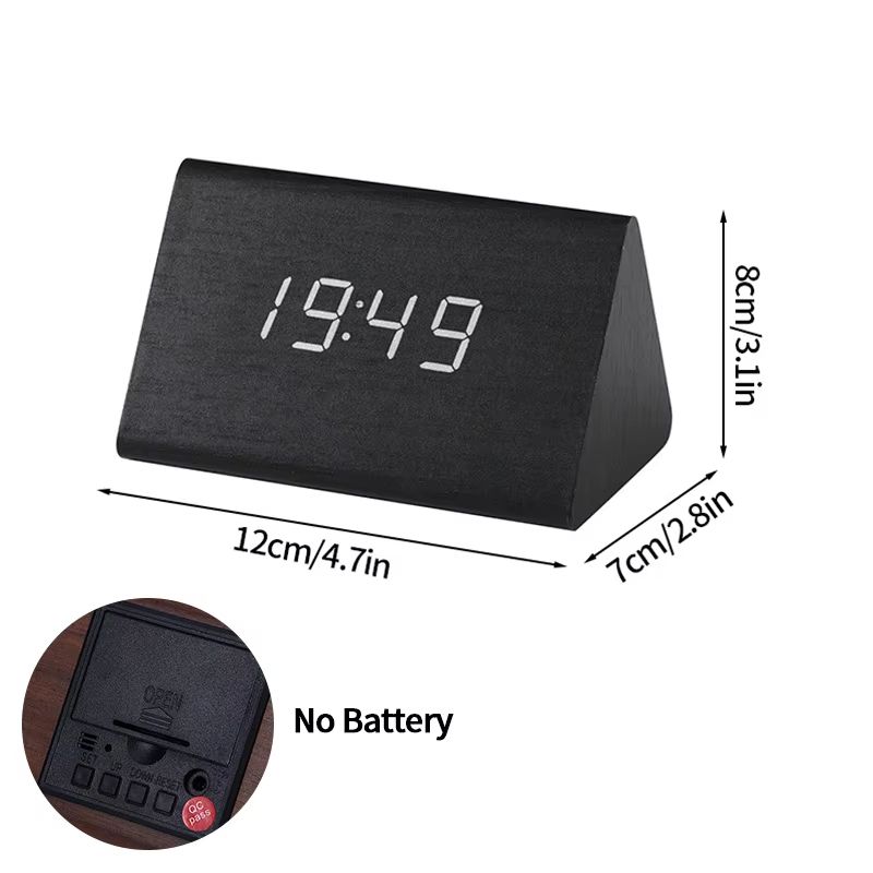 Minimalist Wooden LED Alarm Clock – Sound-Activated Display with Temperature for Bedroom or Office Decor