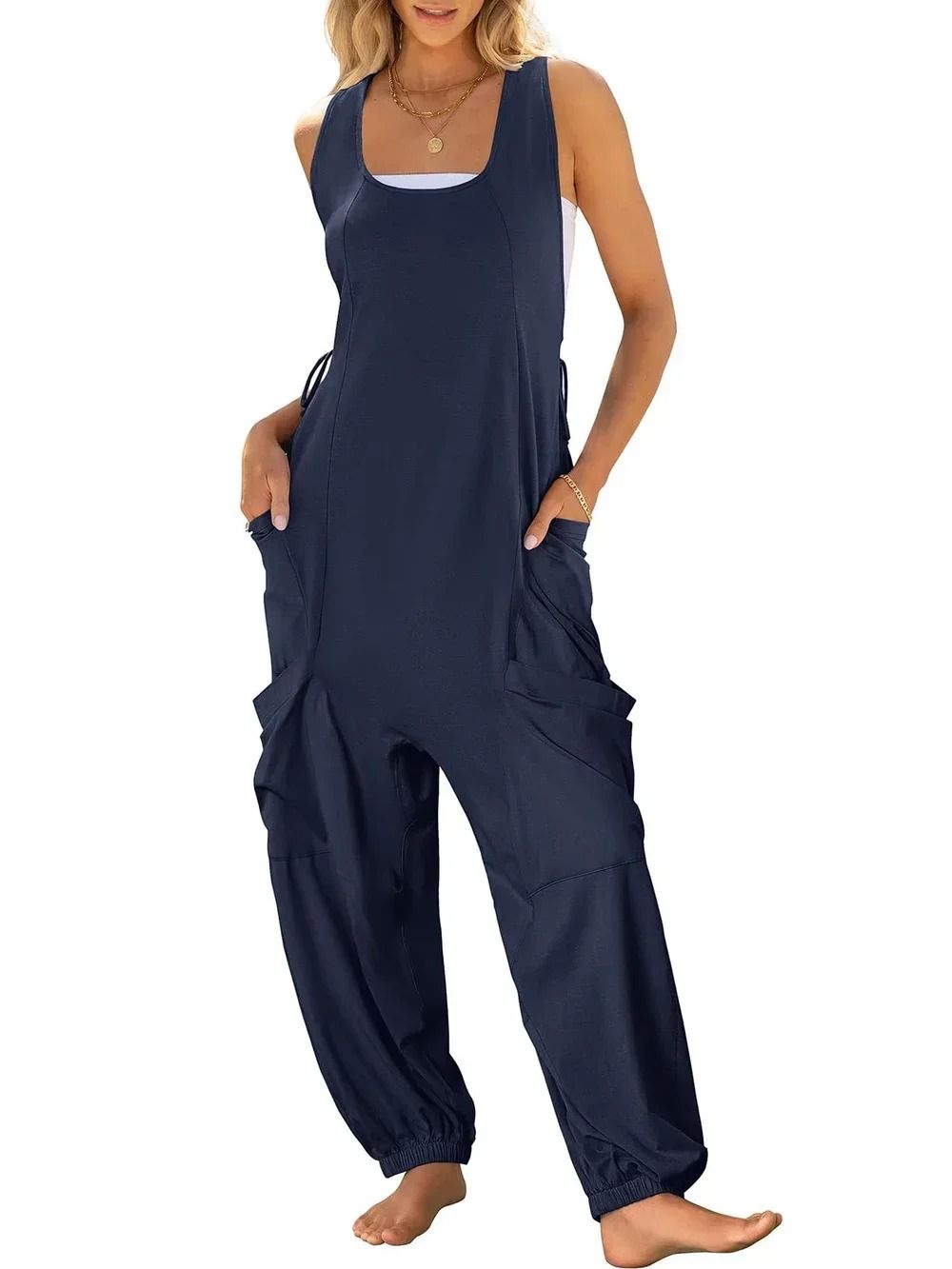 Effortless Summer Harem Jumpsuit with Cargo Style for Women
