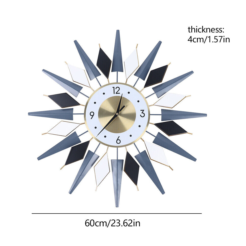 Silent Non Ticking Modern Wall Clock, Large Decorative Sun Clock, Battery Operated Retro Star Wall Decor