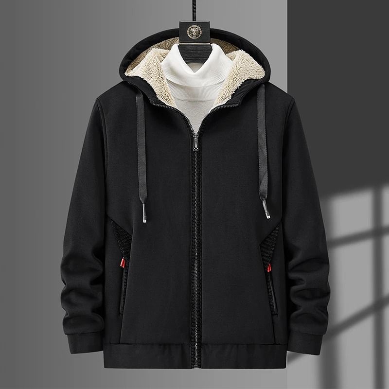 Men Fleece Hoodie Winter Thick Warm Sweatshirt with Zipper and Hooded Cardigan Jacket