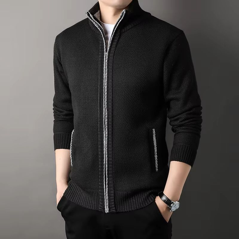 UrbanEdge Men's Stand-Up Collar Knit Cardigan – Slim Fit Winter Sweater Jacket