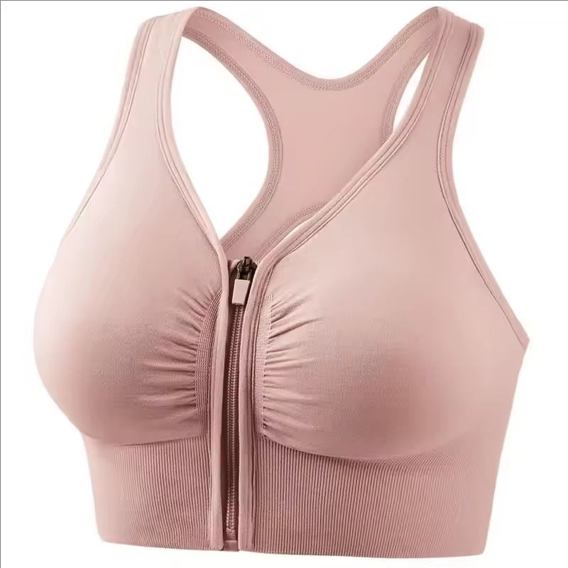 Womens Front Zipper Fitness Sports Bra Yoga Gym Top