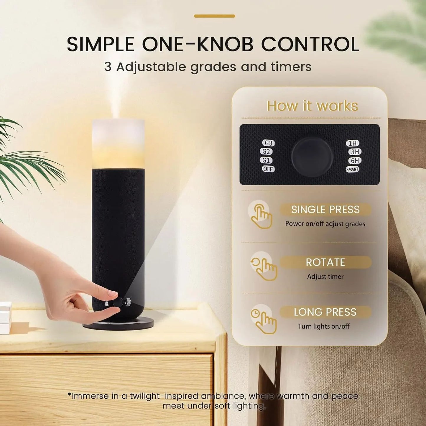 Waterless Essential Oil Diffuser with Candlelight, Hotel Room Fragrance Diffuser Machine, Atmosphere Lamp Electric Smell