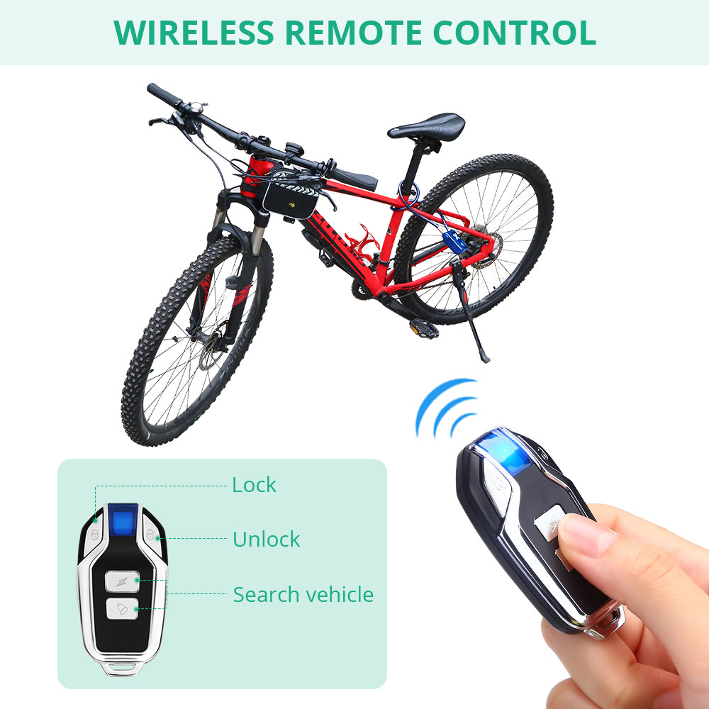 Heavy-Duty Bike Lock with Burglar Alarm, 110dB Waterproof Bicycle Cable Lock, Remote Control & 4-Digit Password