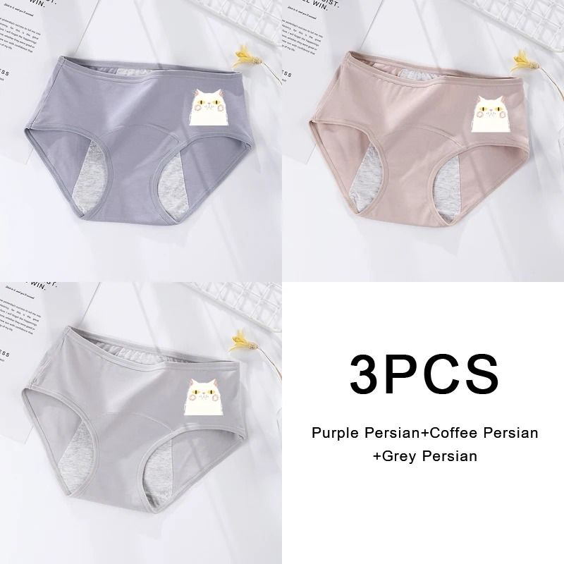 3 Pack Women Cotton Menstrual Briefs Leakproof High Absorption Postpartum Underwear