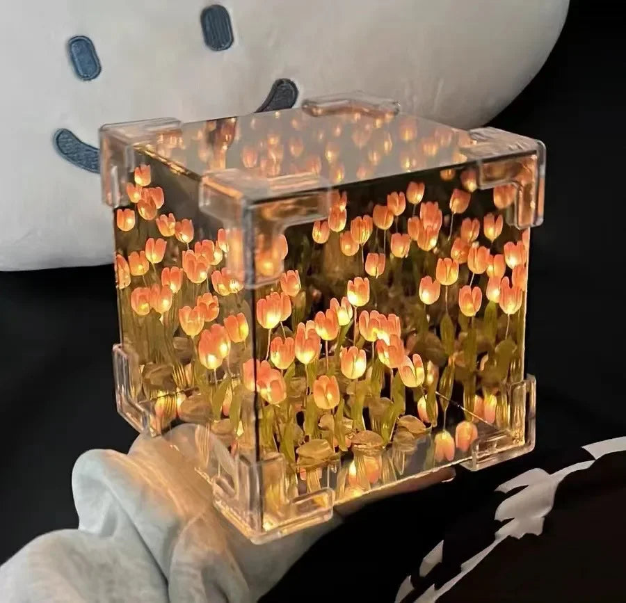 Creative DIY Tulip Flower Sea Cube Night Light Kit, 3D Romantic Gift for Girlfriend, Couples