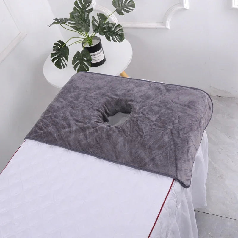 Thickened Beauty SPA Massage Table Planking Face Towel with Hole Bed Bandana, Professional Soft Cotton Cover for Salon