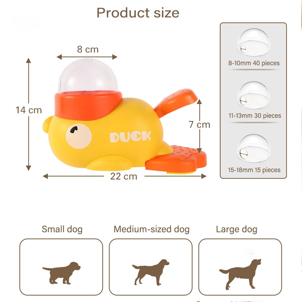 Yellow Duck-Shaped Interactive Dog Treat Dispenser, Durable Plastic Puzzle Toy for Training & Slow Feeding