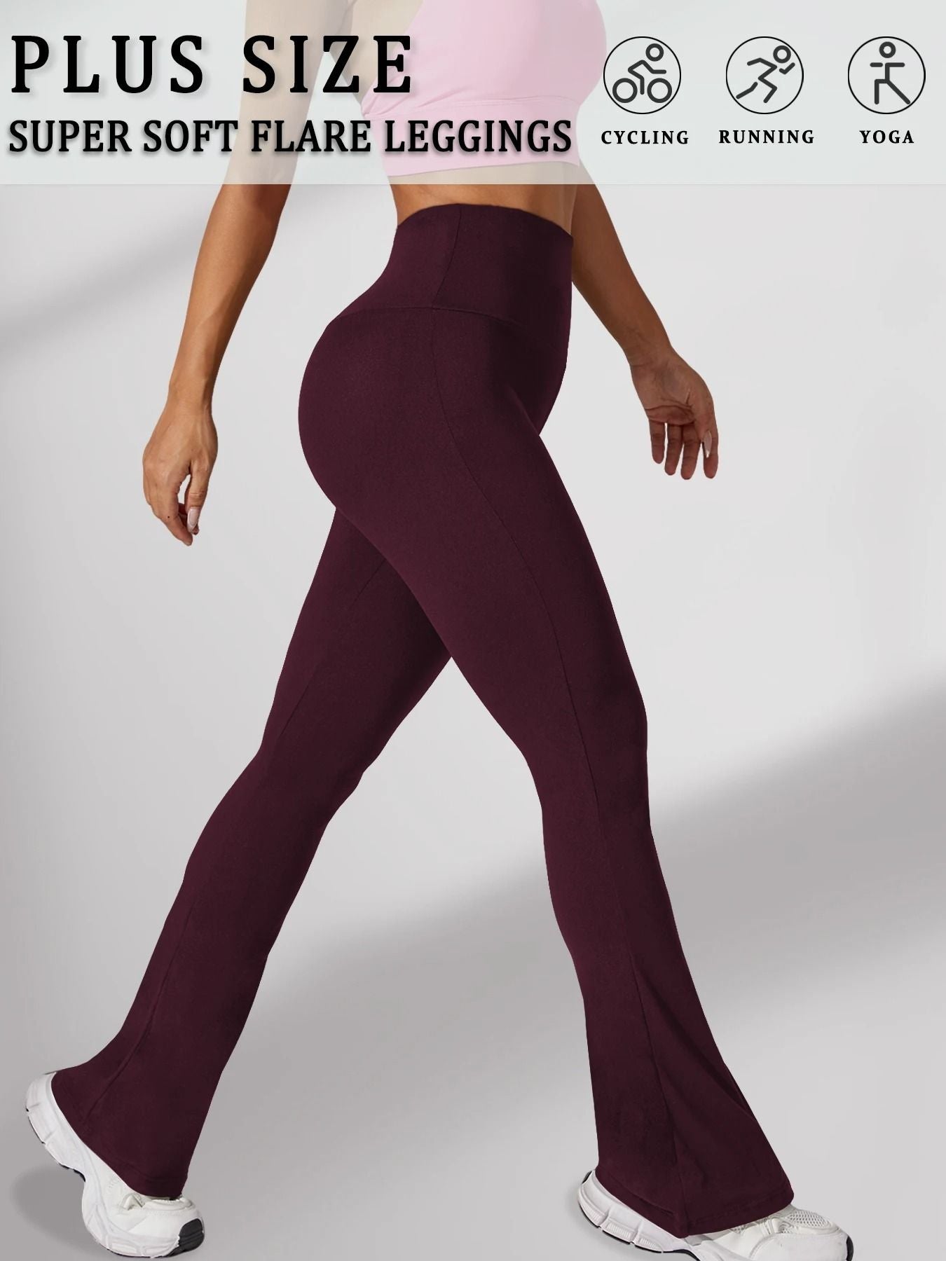 Plus Size Super Soft High Waisted Flare Leggings Tummy Control Bell Bottoms