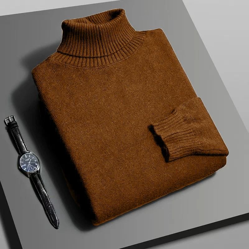 Mens Knitted Turtleneck Sweater Slim Fit Long Sleeve Pullover