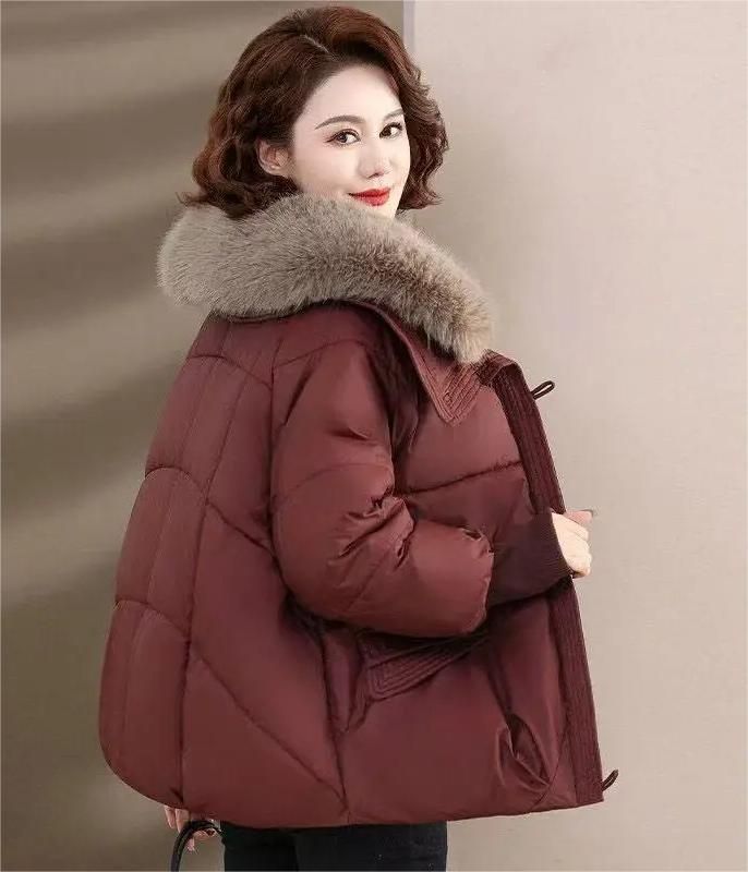 Women Winter Padded Jacket with Fur Collar Lightweight Down Cotton Coat