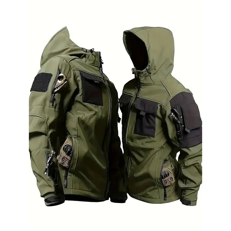 Men Tactical Soft Shell Waterproof Jacket with Fleece Lining