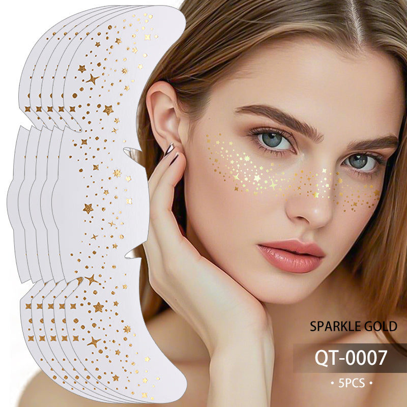 Glitter Stamping Metallic Golden Silver Freckles Patches, Fake Freckles Temporary Tattoo Stickers for Women Face Makeup