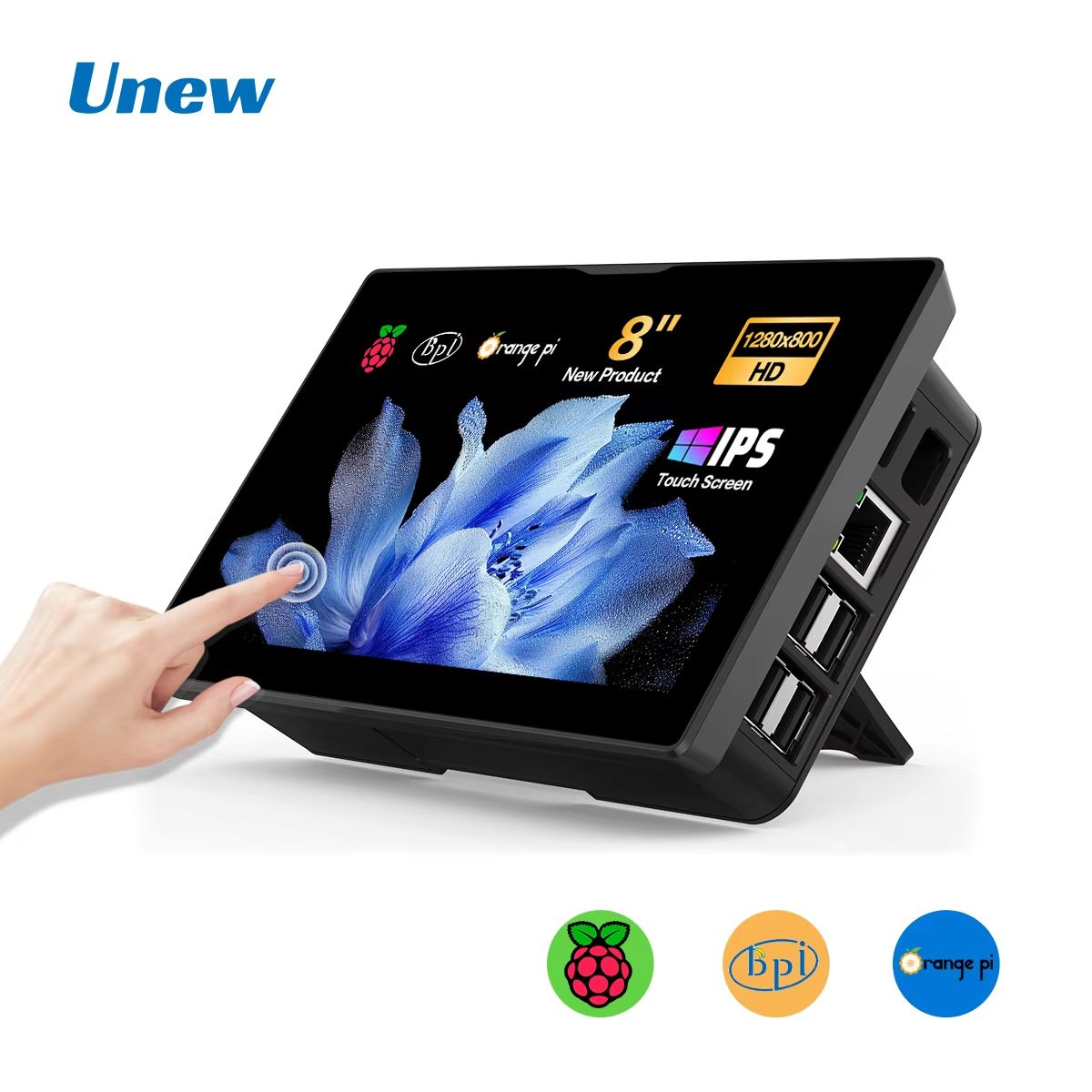 8-Inch Raspberry Pi 5/4 Touchscreen Monitor – 1280x800 LCD with Built-in Fans & Speaker