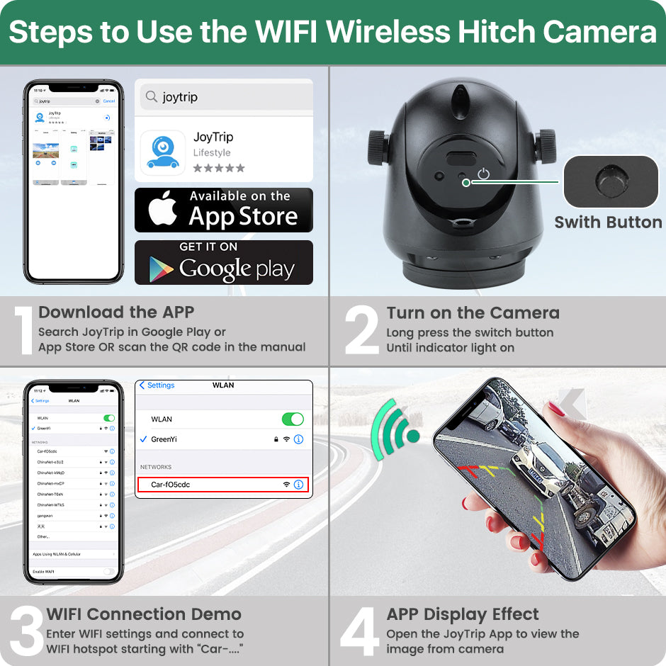 Wireless Magnetic Hitch 5G WiFi Rear View Camera, Night Vision, Rechargeable for RV Truck Trailer iPhone Android