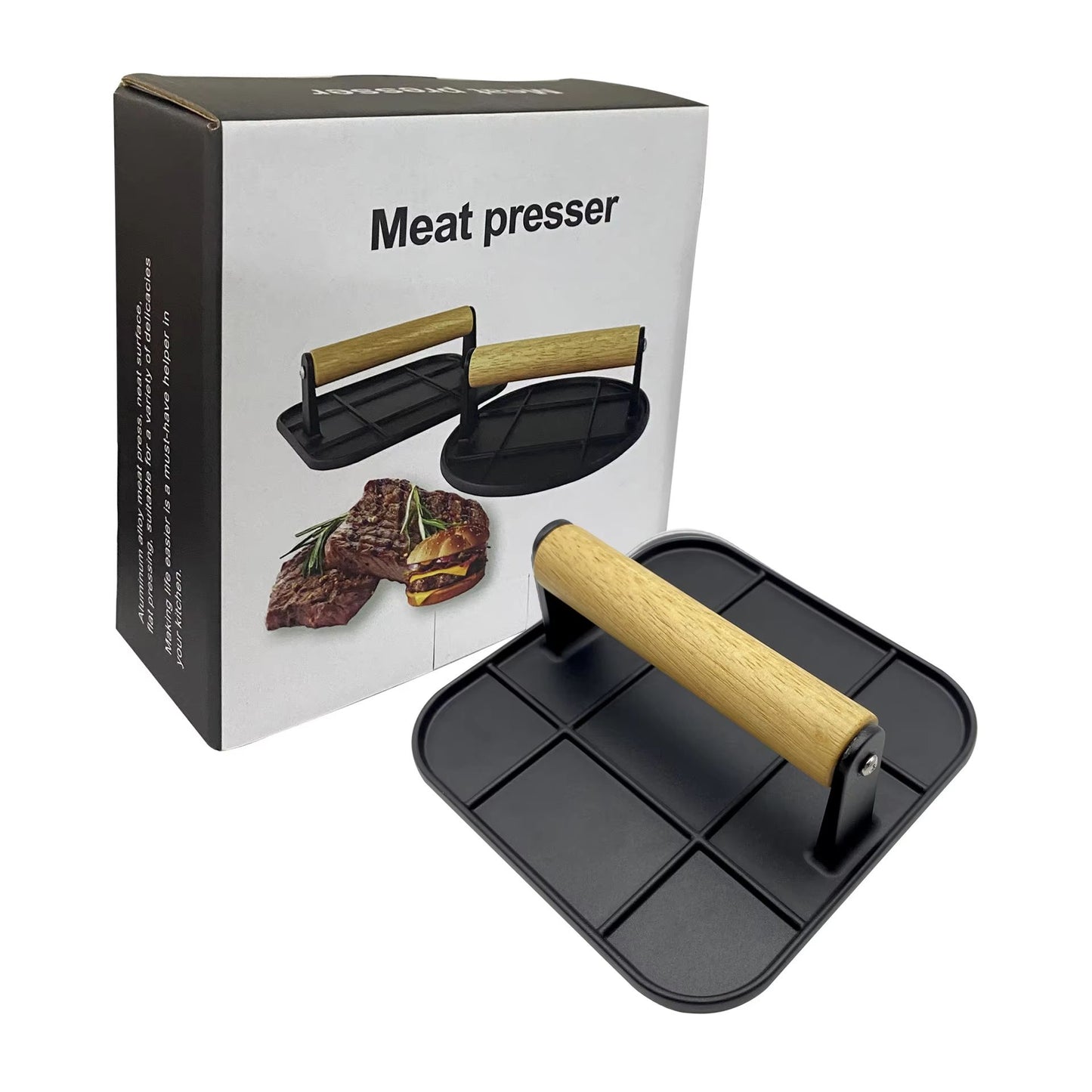 Aluminum Alloy Burger Press – Non-Stick Meat Press with Wooden Handle for Homemade Burgers & BBQ