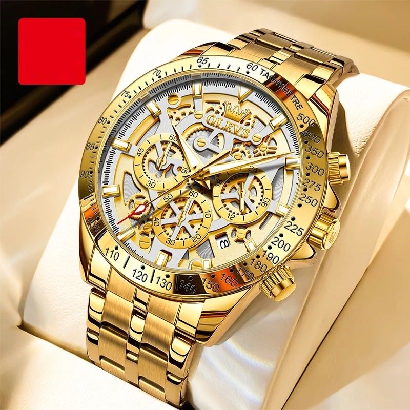 Mens Waterproof Luminous Quartz Chronograph Watch with Date & 24h Display