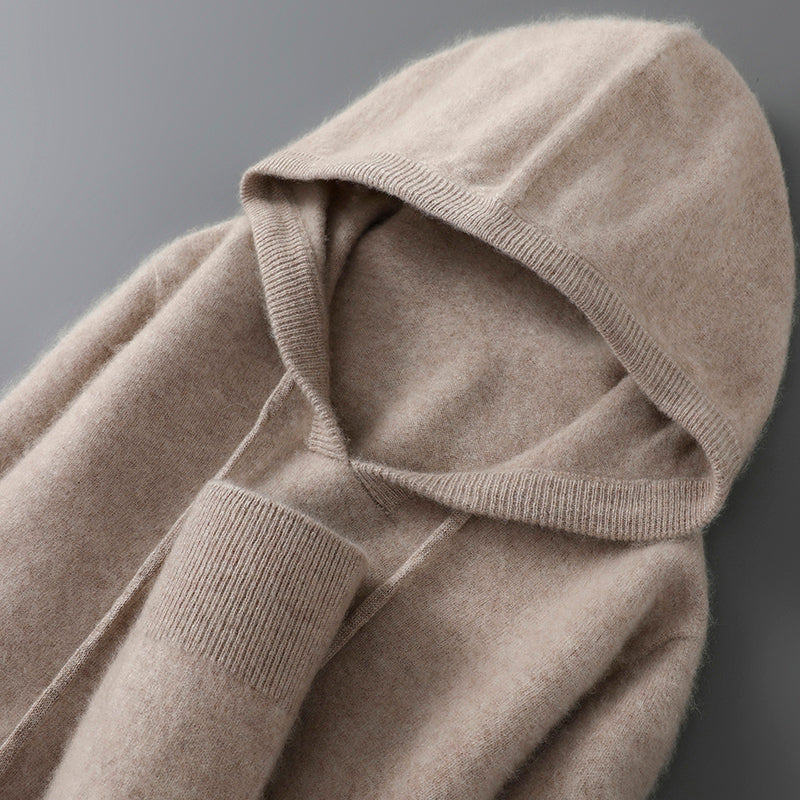 Mens Merino Wool Sweater, Thick Hooded Pullover, Soft Knitwear for Autumn Winter, Casual Comfort Wool Clothing Top
