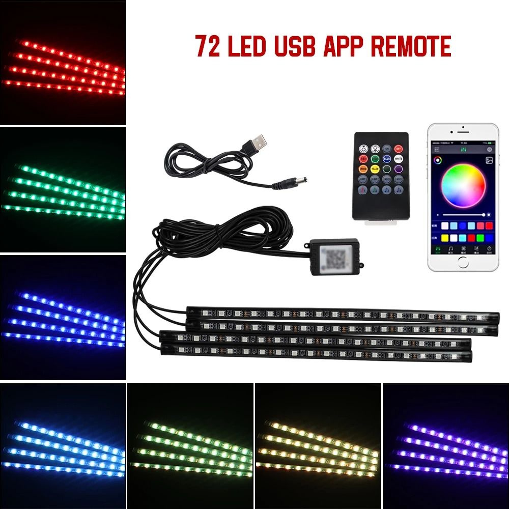 LED Car Interior Ambient Foot Lights with Music Control and App