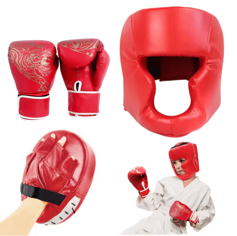 MMA Boxing Gloves and Headgear Set for Kids and Adults Training Protection
