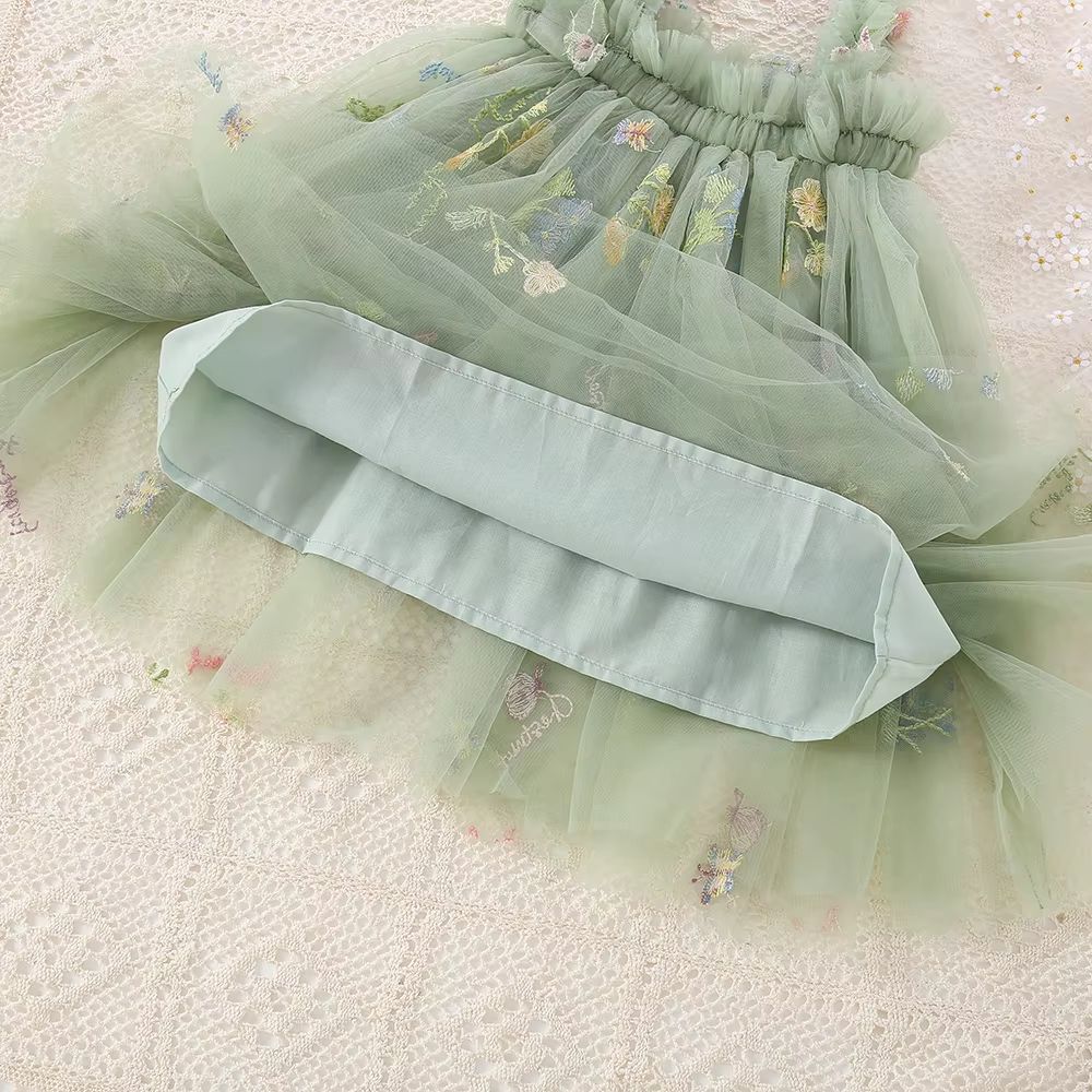 Toddler Girls Mesh Tulle Princess Dress with Bow – Summer Embroidered Flower Tutu Dress for Baby Girls