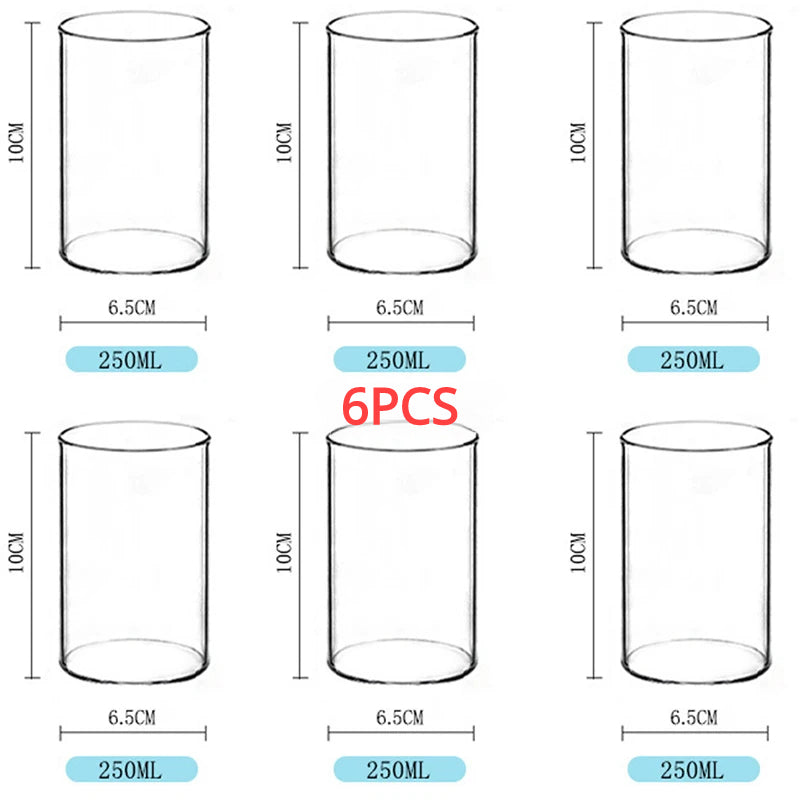 Large Capacity 250ml Glass Tumbler, Straight Glass for Cold Drinks, Coffee, and Milk, Creative Family Cup