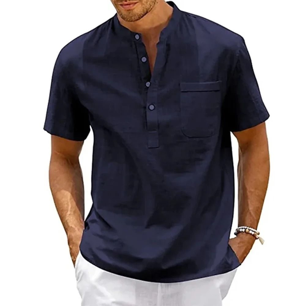 Mens Casual Linen Short Sleeve Shirt