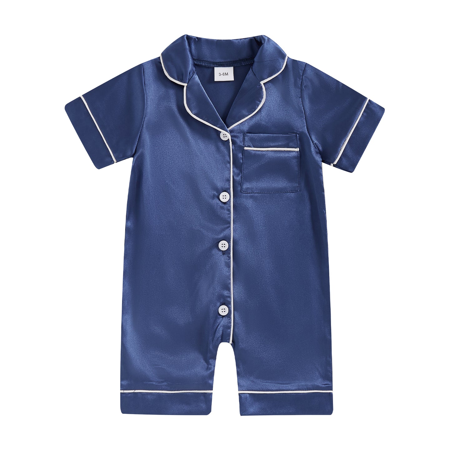 Cute Toddler Sleepwear, Baby Boy Girl Satin Pajama Set, Short Sleeve Button Up Shorts Jumpsuit